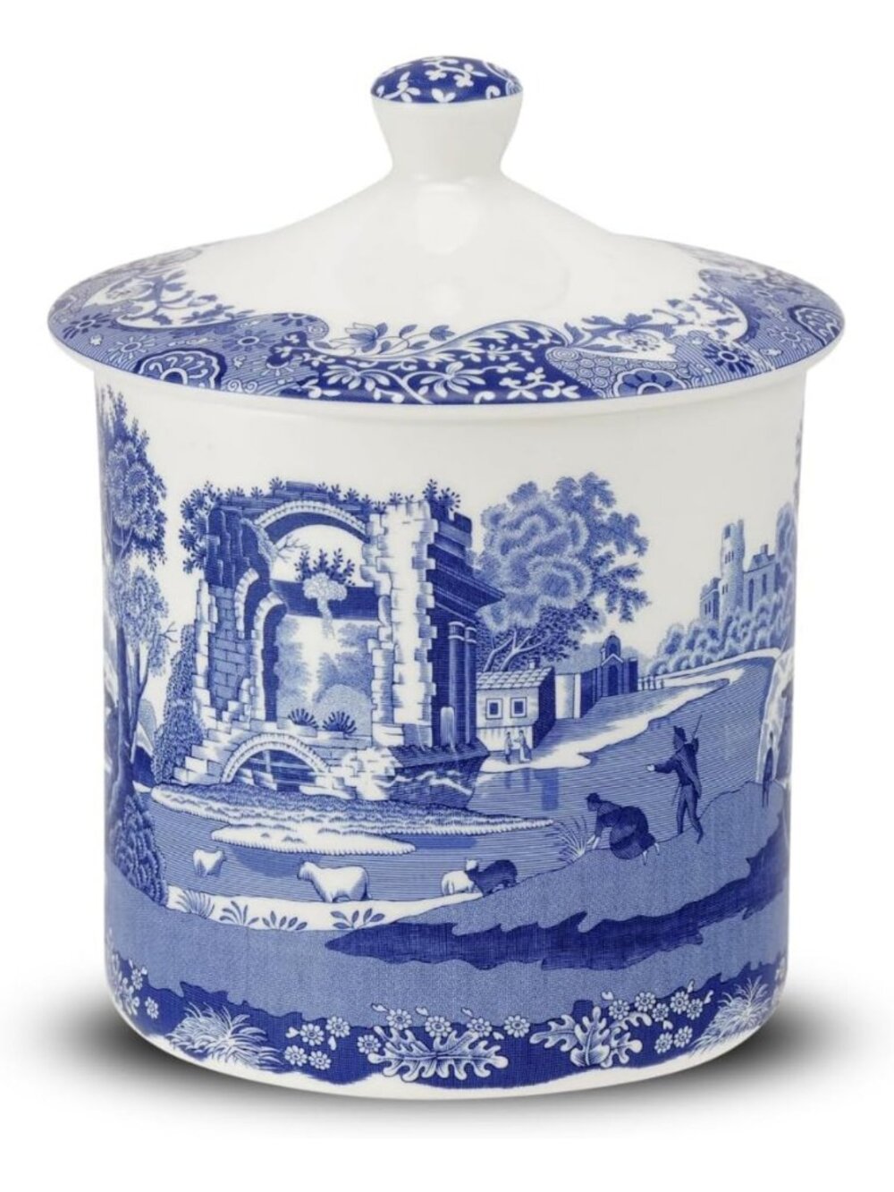 Vintage Blue Italian 7.5" Storage Jar - Decorative Kitchen Canister, Home Decor